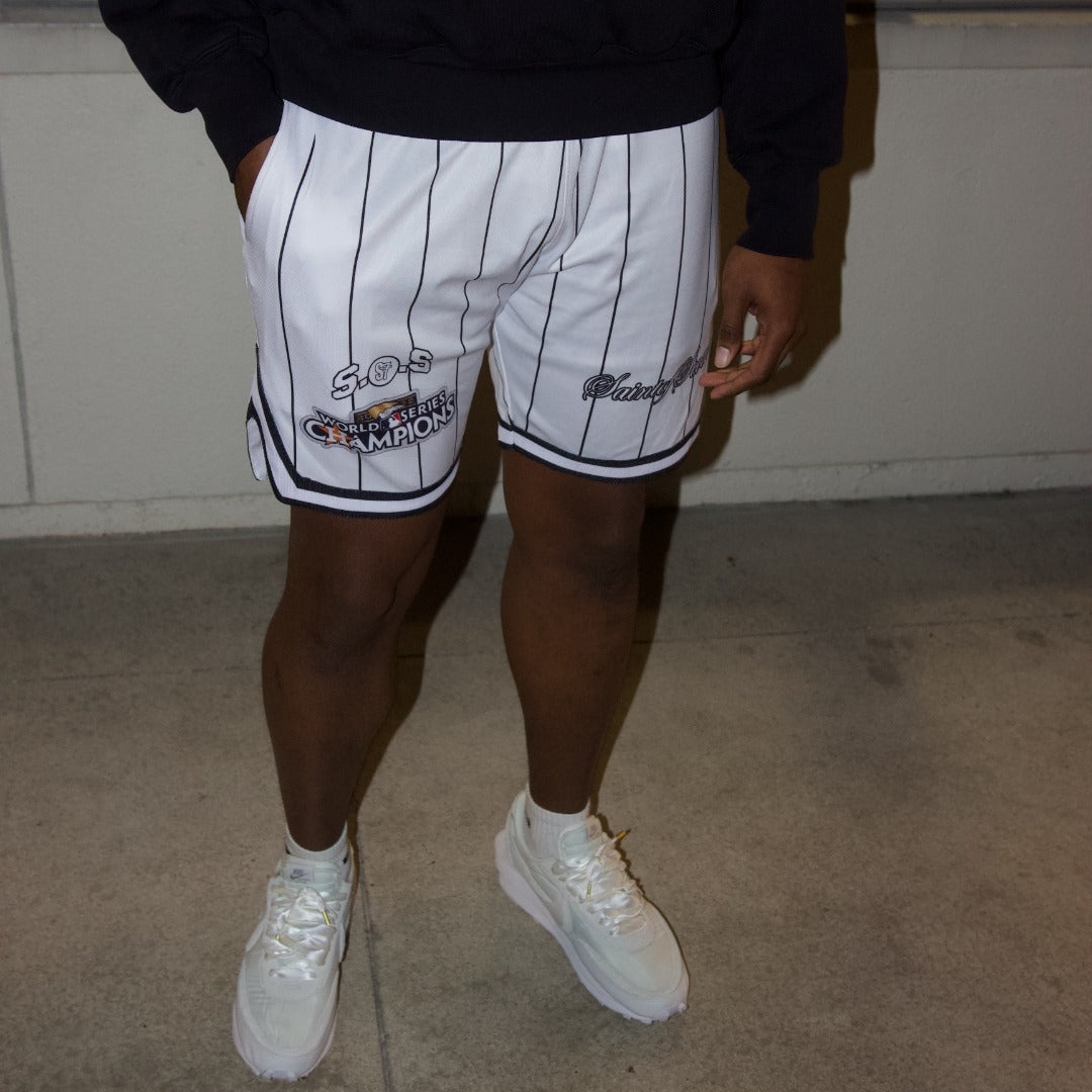 White Pinstripe Astro Shorts