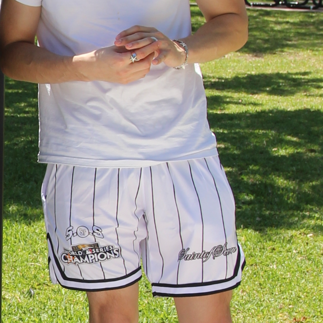 White Pinstripe Astro Shorts