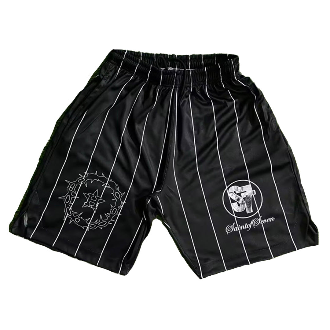 Black Pinstripe Astro Shorts