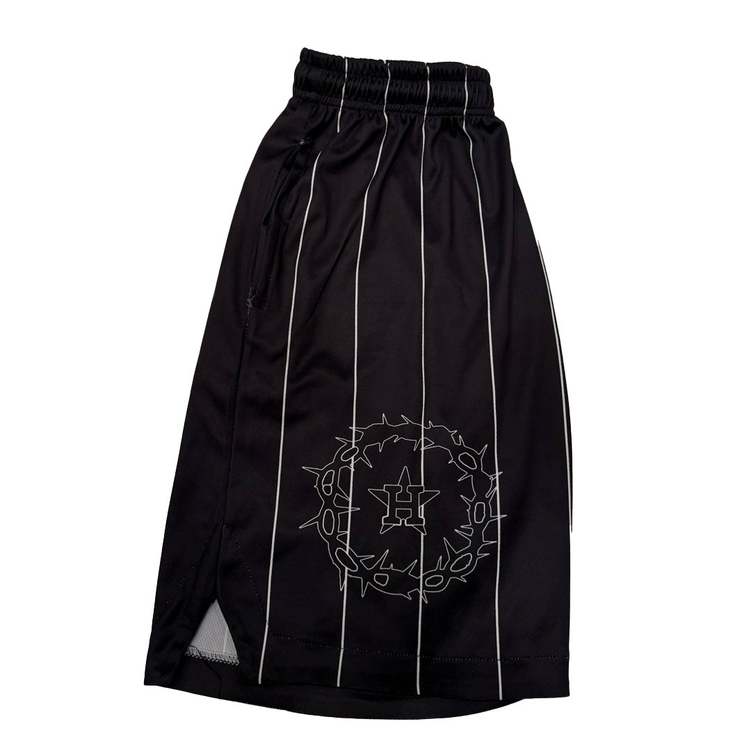 Black Pinstripe Astro Shorts