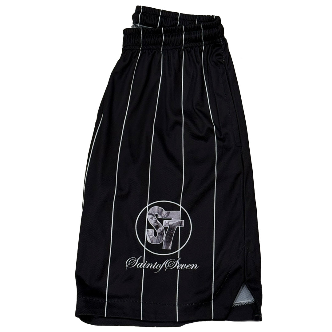 Black Pinstripe Astro Shorts