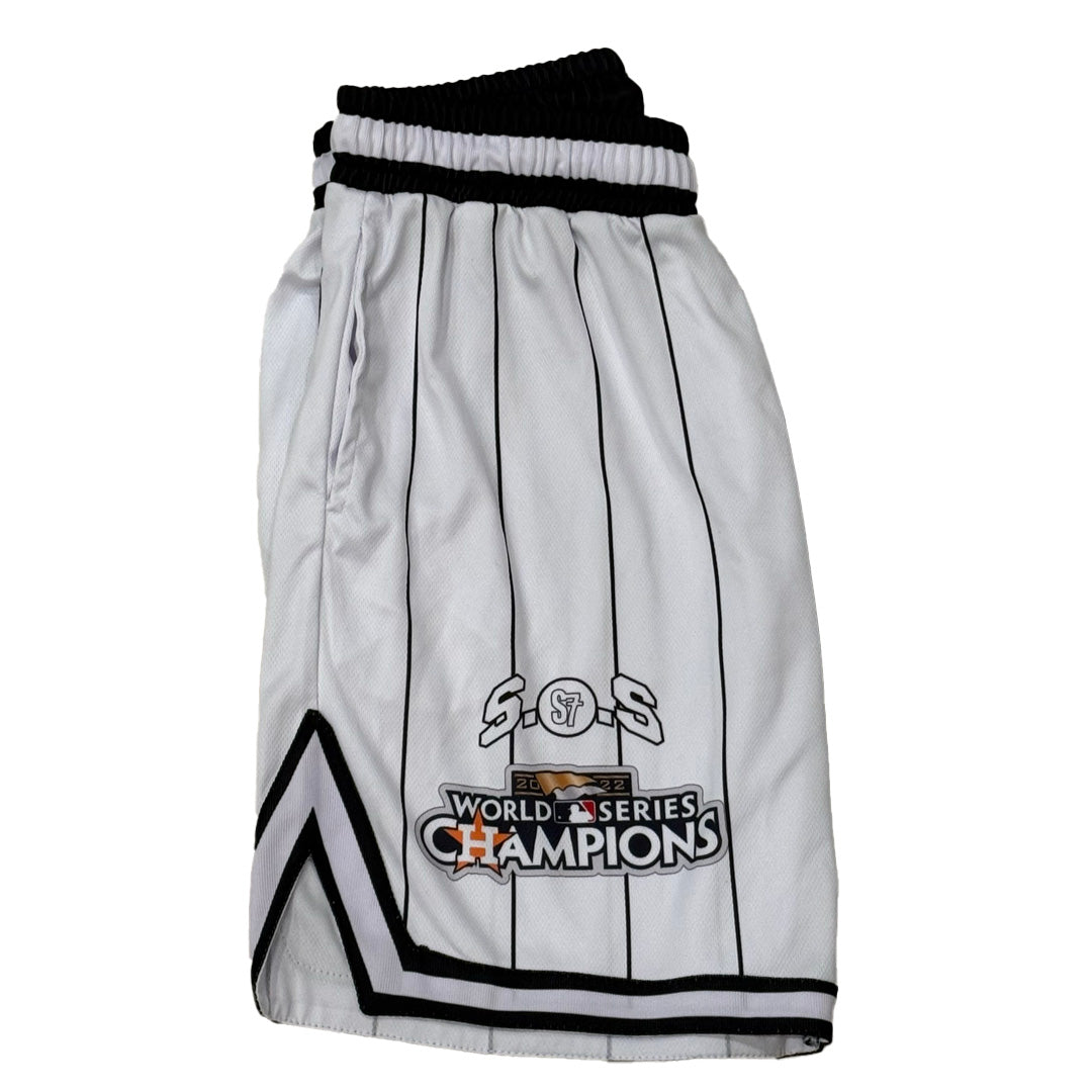 White Pinstripe Astro Shorts