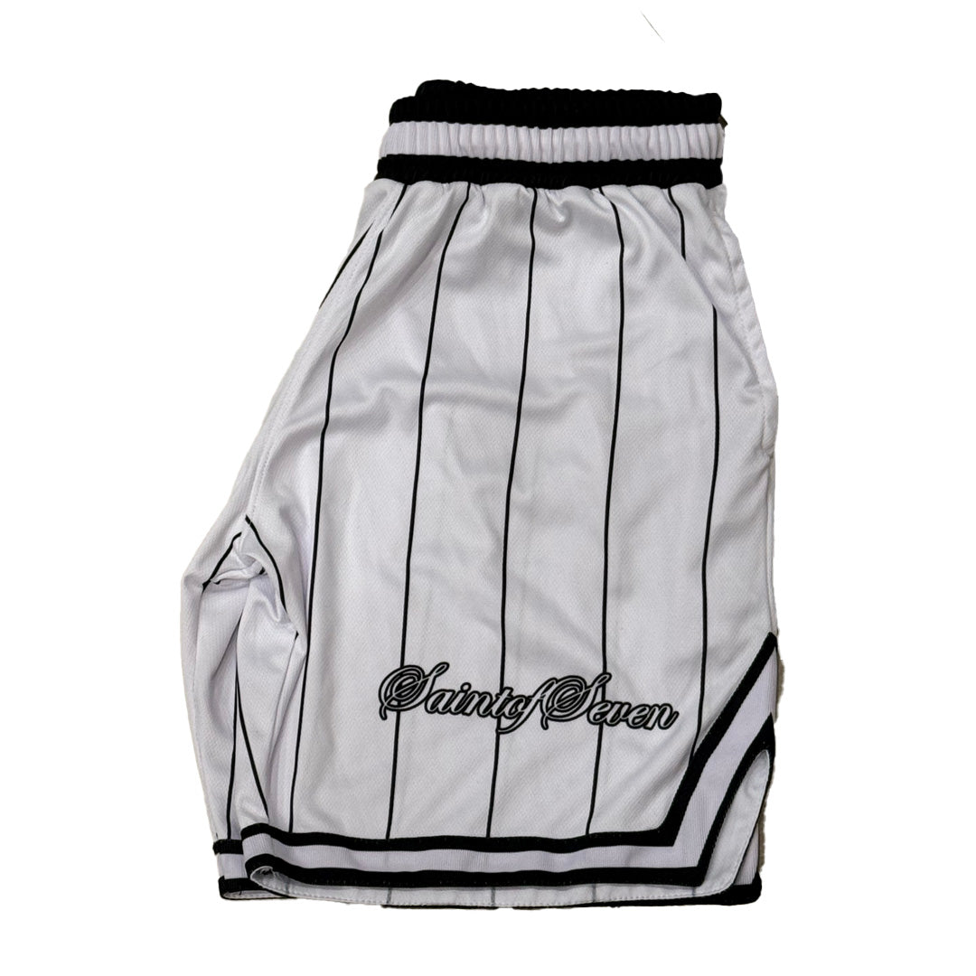 White Pinstripe Astro Shorts